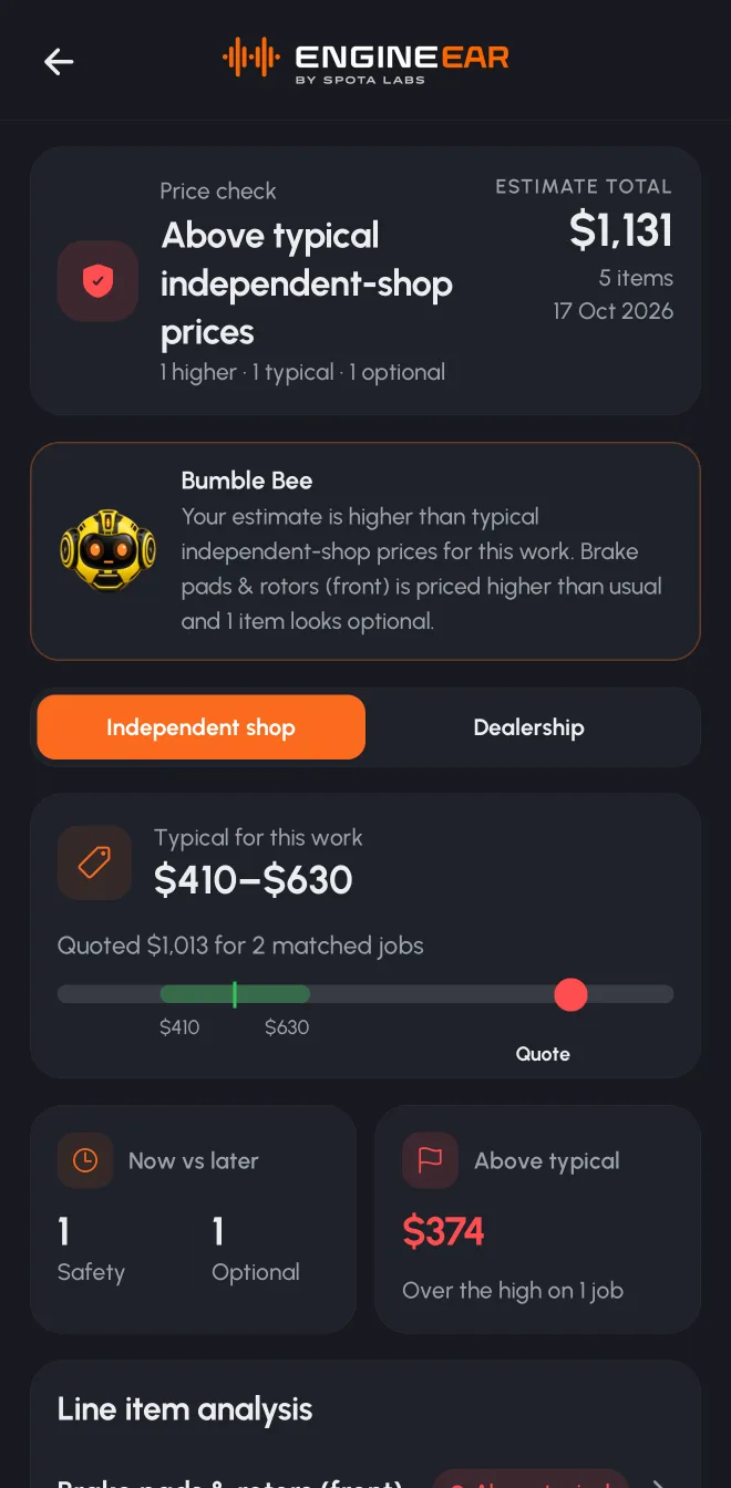 Repair Check price check summary