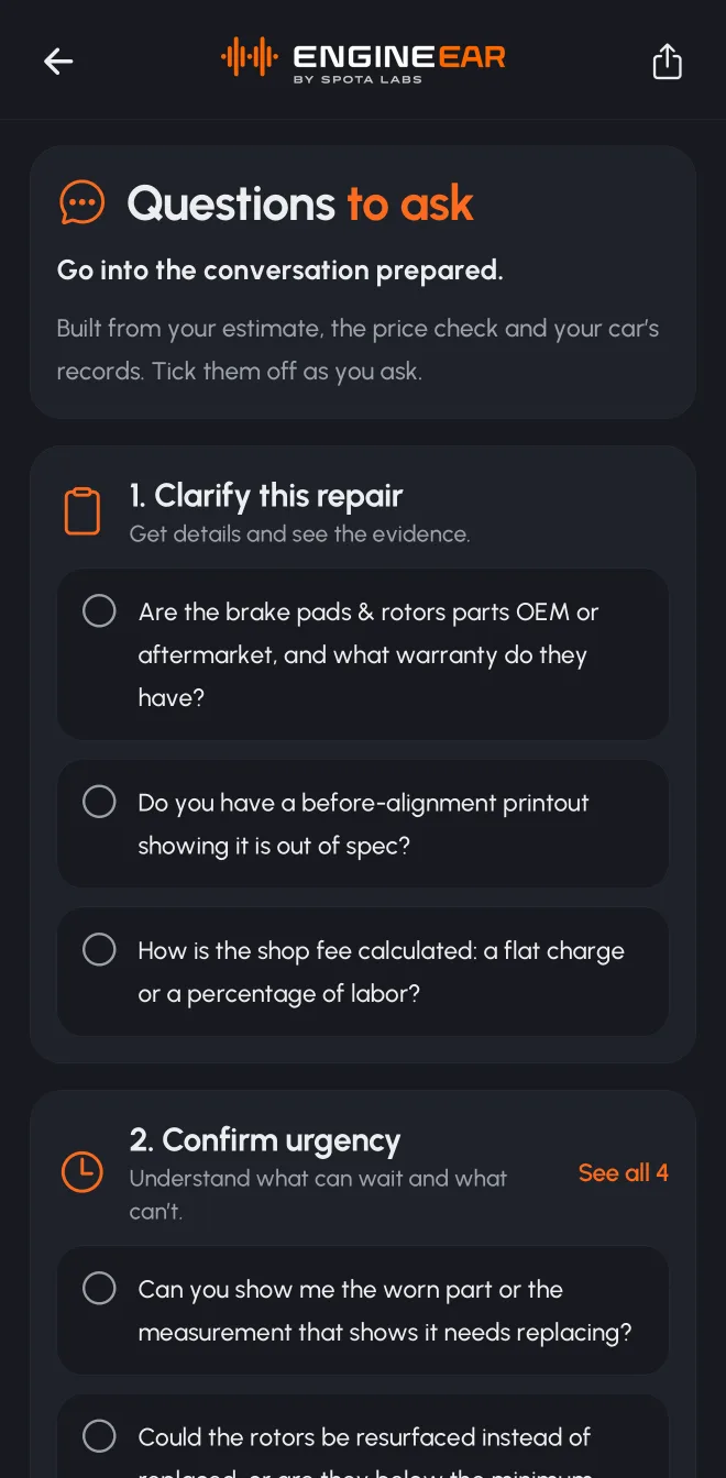 Questions to ask the shop