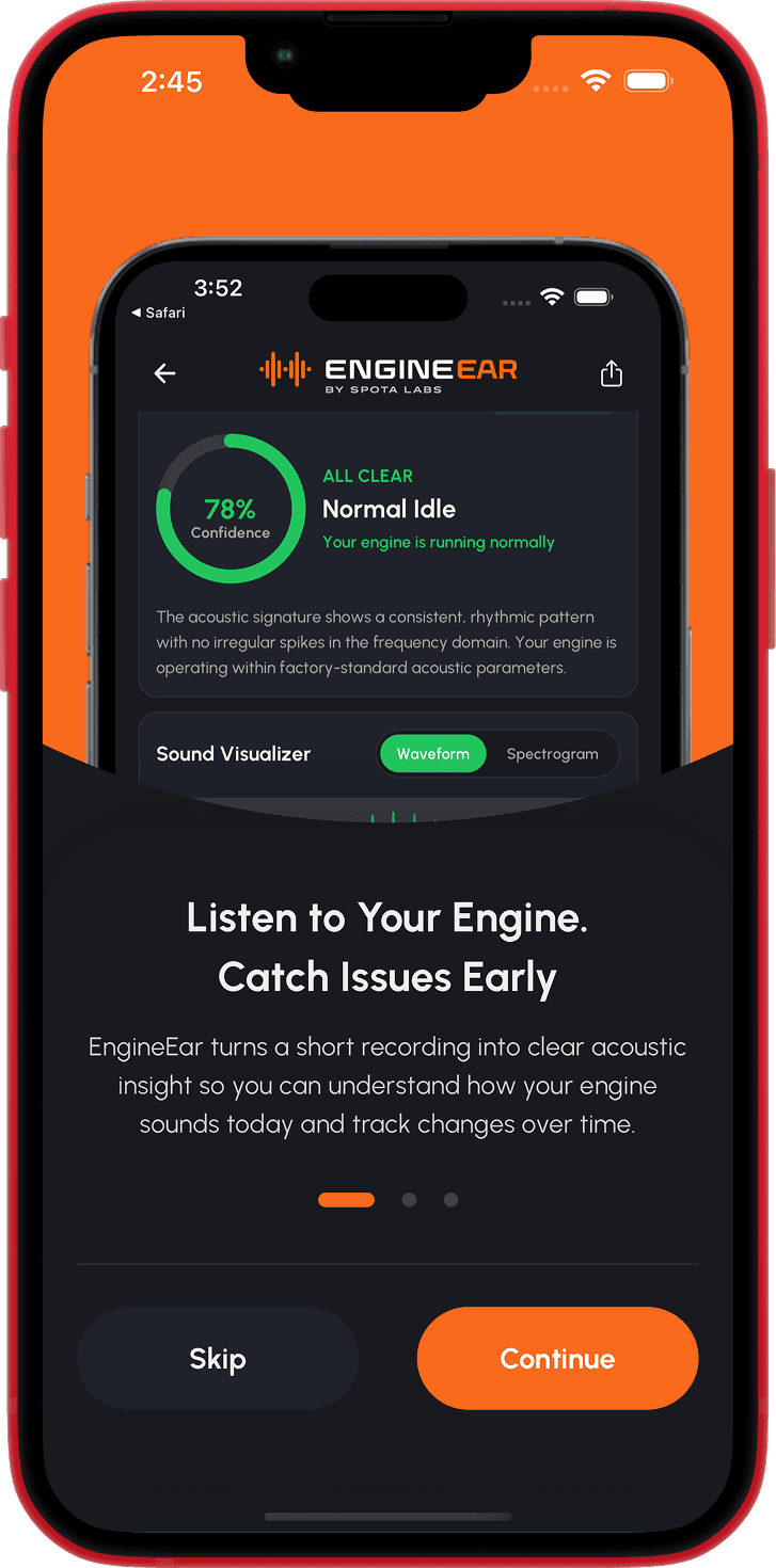 EngineEar app screen