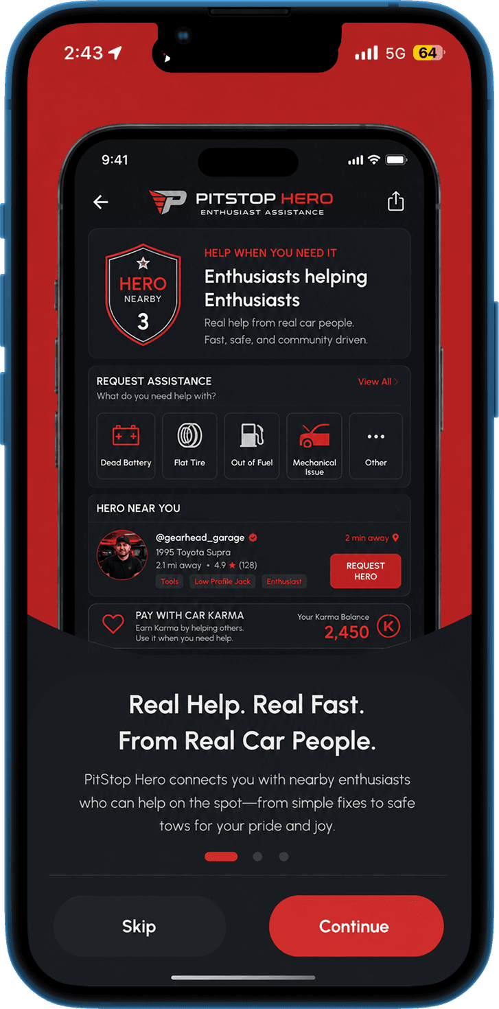 Pitstop Hero app screen