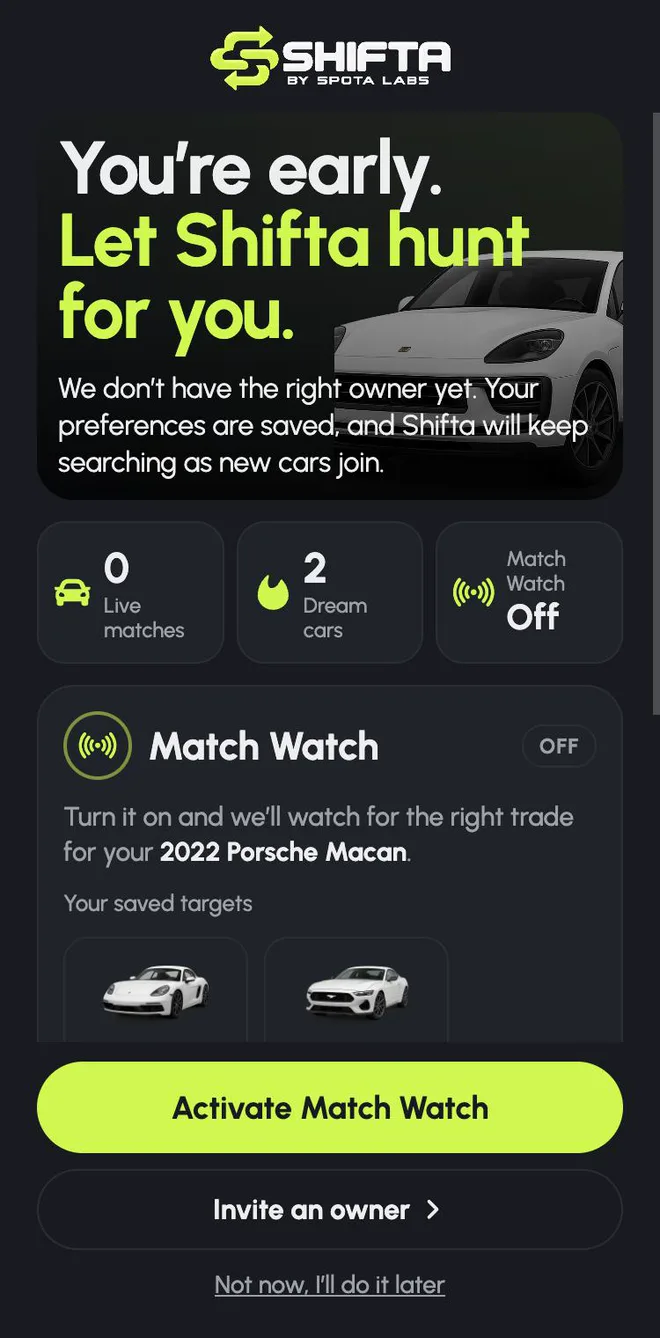Match Watch for a Porsche Macan with saved targets