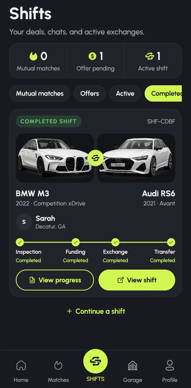 A completed BMW M3 to Audi RS6 shift