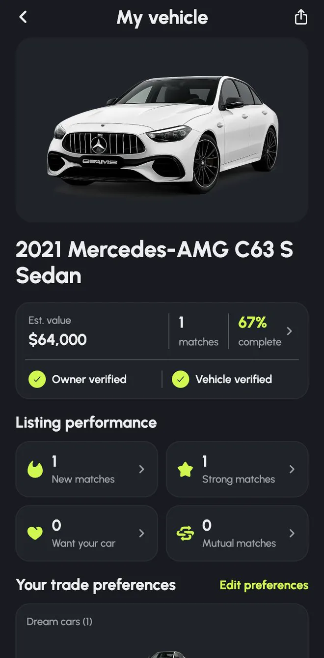 A listing showing Owner verified and Vehicle verified badges