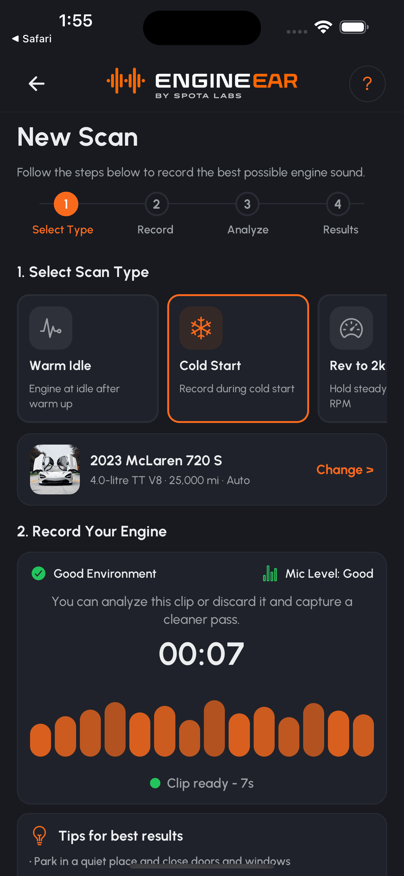 Choosing a scan type in EngineEar
